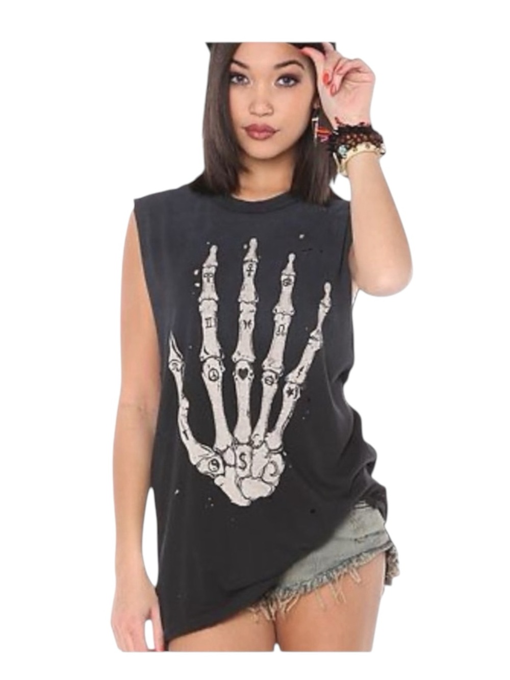 Rare: UNIF 𖤐 Y2K Skeleton Skull Hand Muscle Tee Tank 𖤐 Vintage Black 𖤐 Small 𖤐 - Picture 15 of 16
